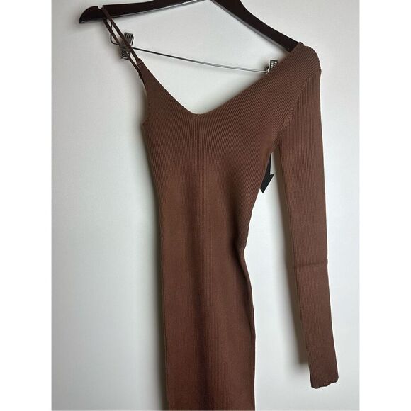 Brown one shoulder midi dress - Picture 5 of 9